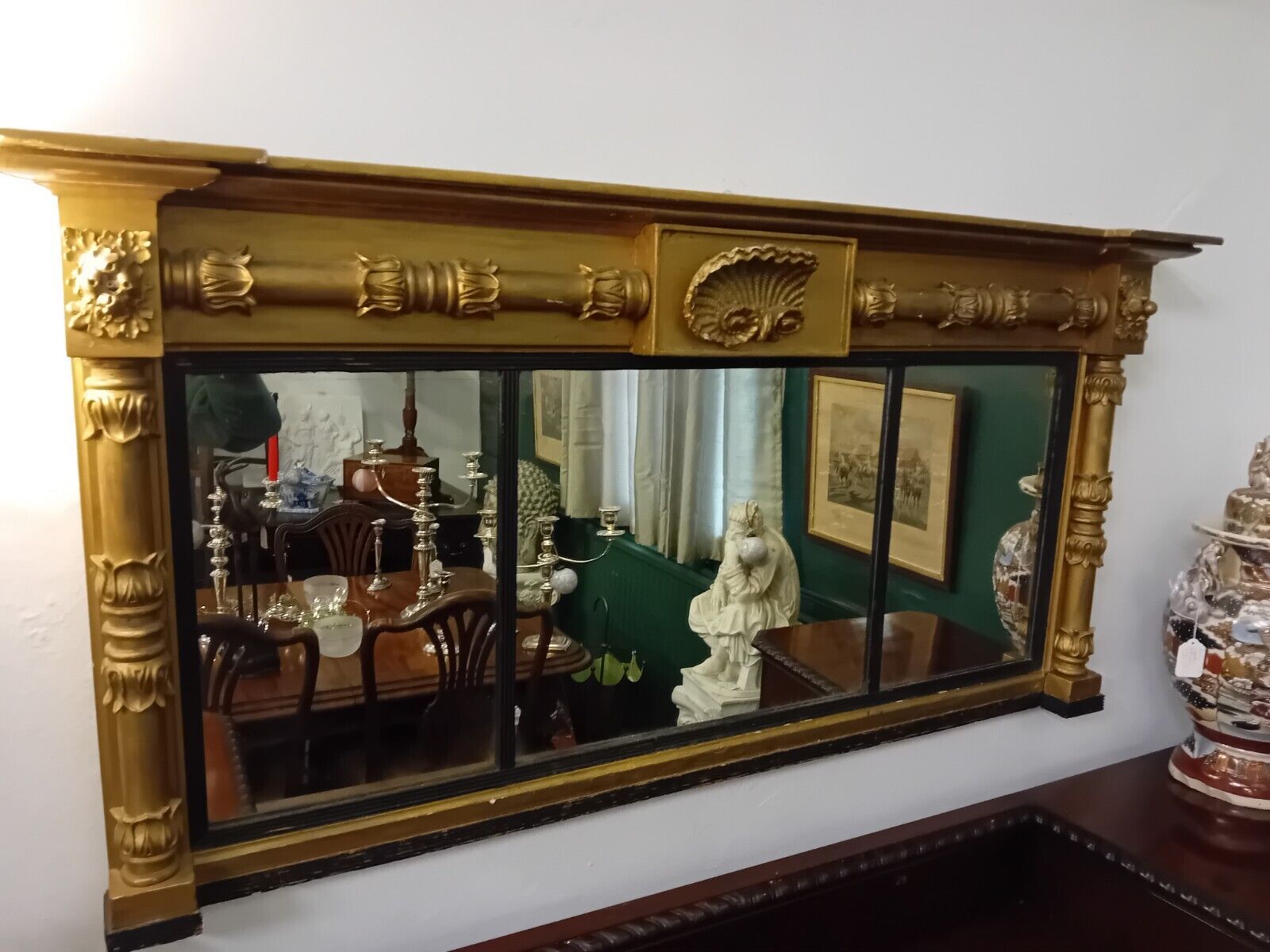 Antique Regency Giltwood Overmantle Mirror Circa 1810 55 Inches Wide