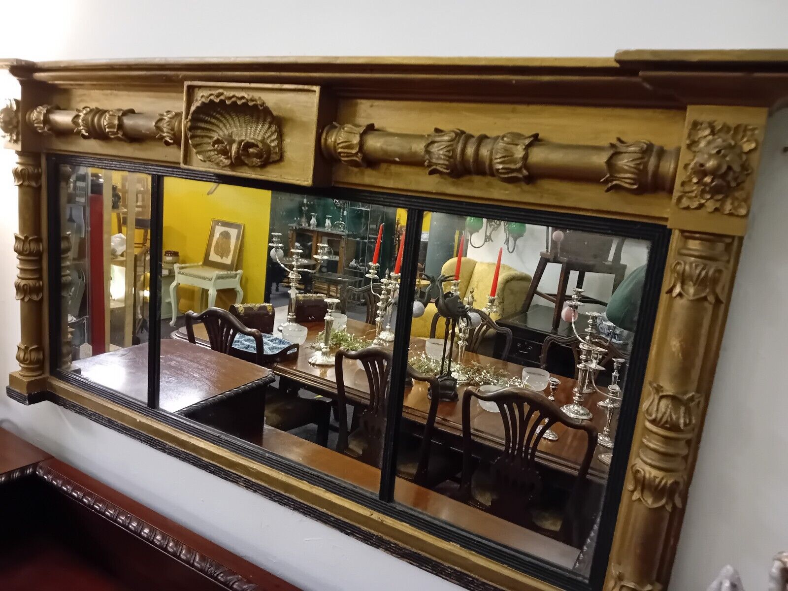 Antique Regency Giltwood Overmantle Mirror Circa 1810 55 Inches Wide