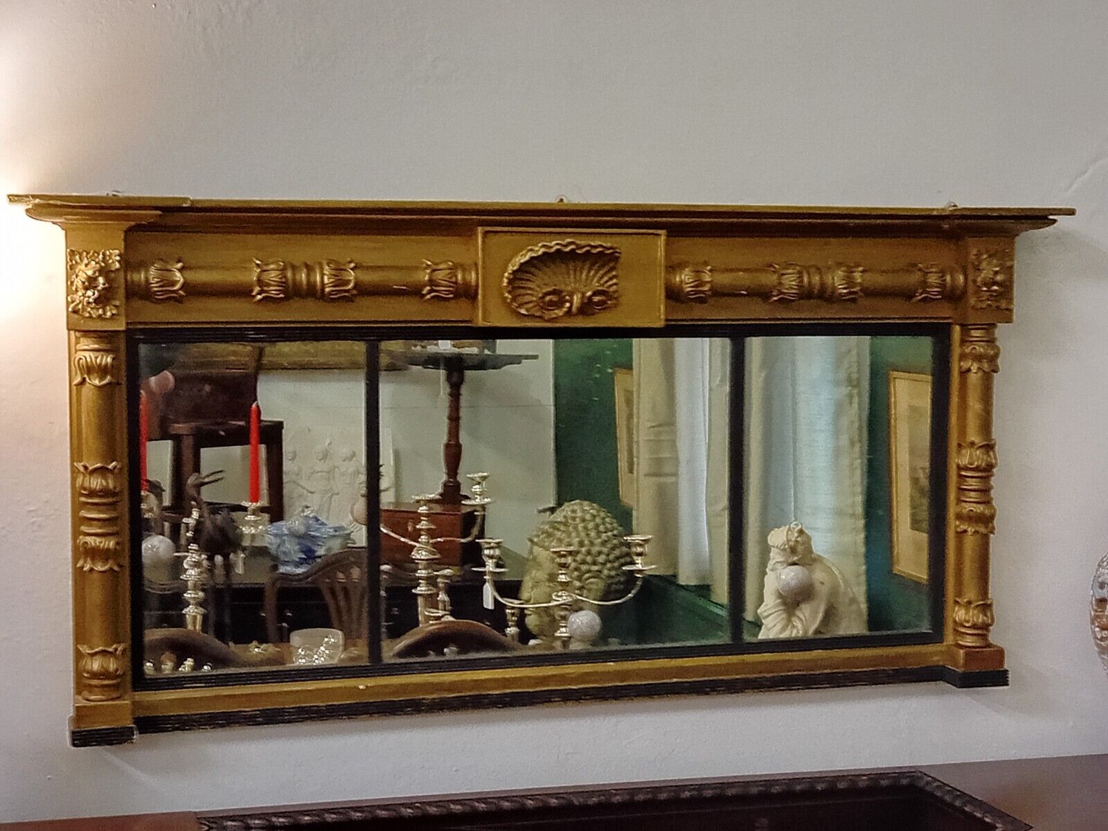 Antique Regency Giltwood Overmantle Mirror Circa 1810 55 Inches Wide