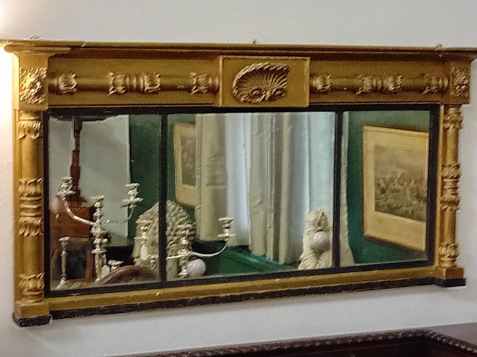 Antique Regency Giltwood Overmantle Mirror Circa 1810 55 Inches Wide