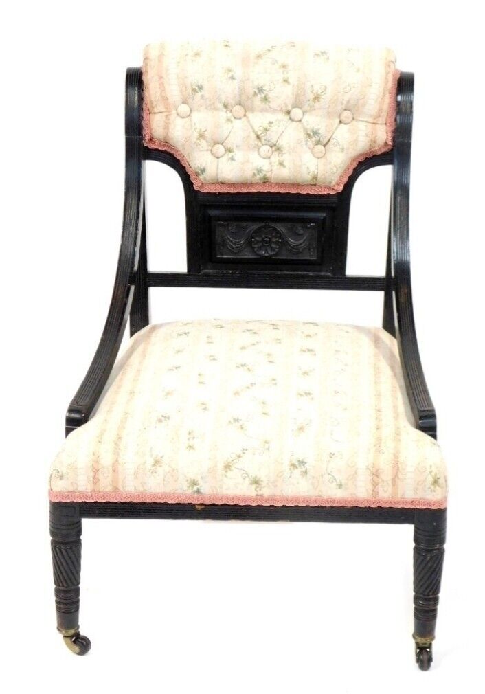 Antique Victorian Ebonised Nursing Chair 19th Century