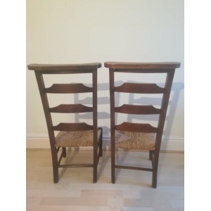 Antique Victorian School room Chairs Pair Oak Wicker Seats ladder back