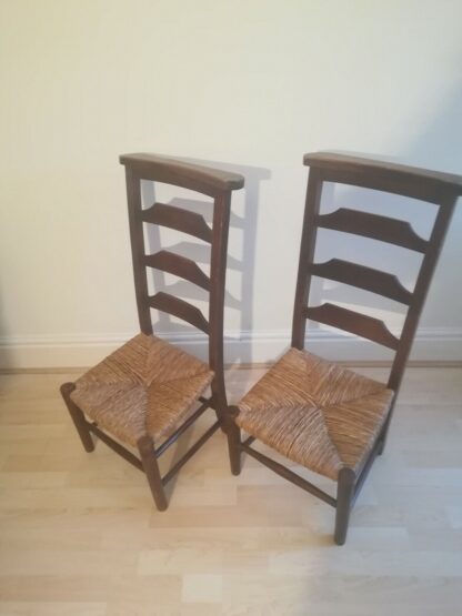 Antique Victorian School room Chairs Pair Oak Wicker Seats ladder back - Image 4