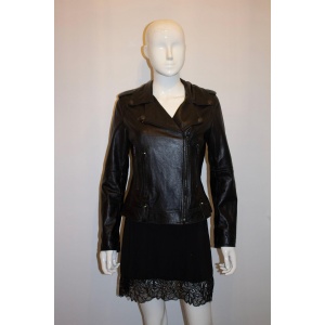 Burberry Black Leather Bomber Jacket