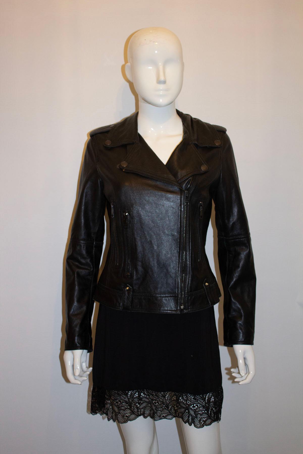 Burberry Black Leather Bomber Jacket