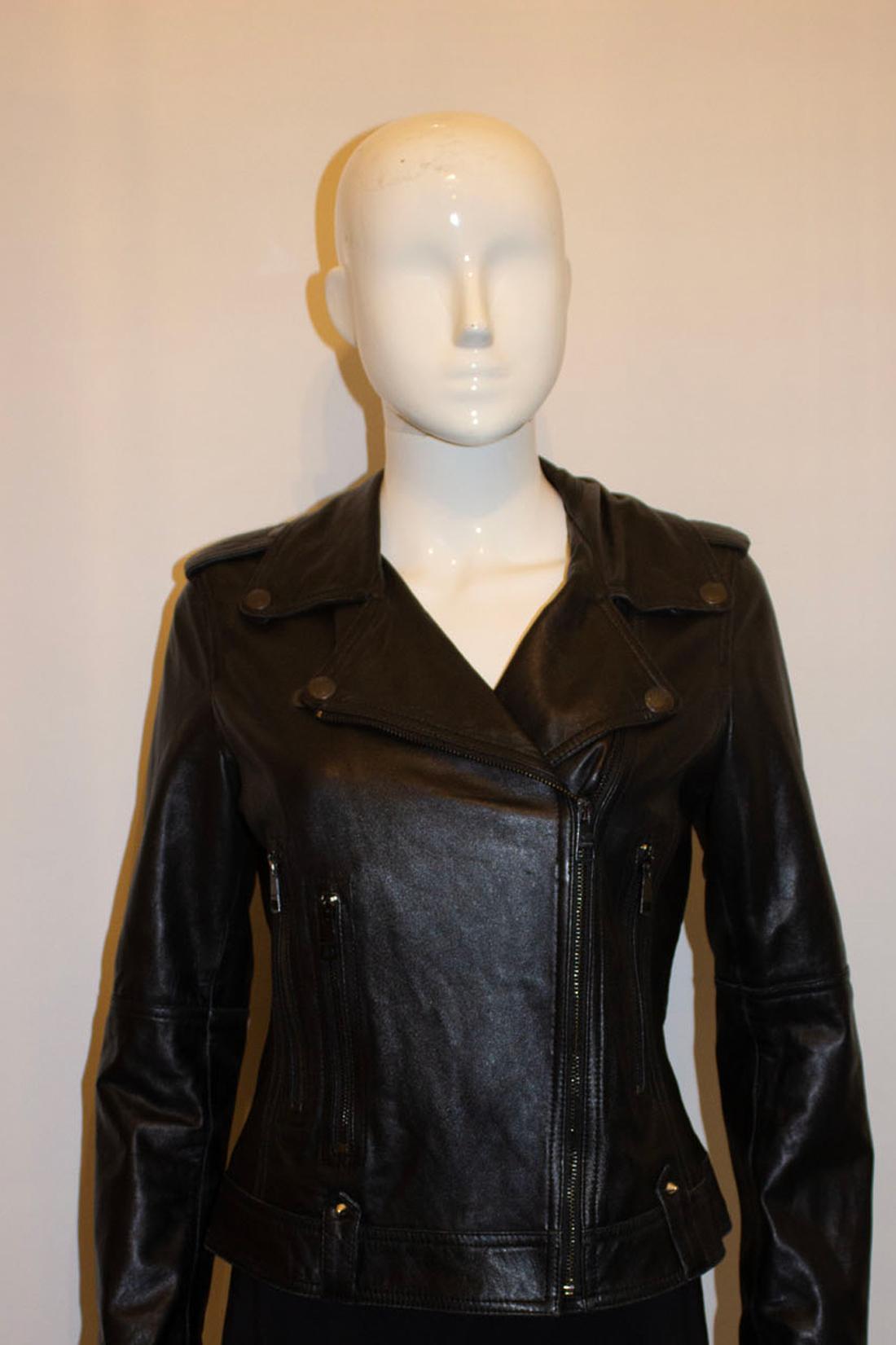 Burberry Black Leather Bomber Jacket
