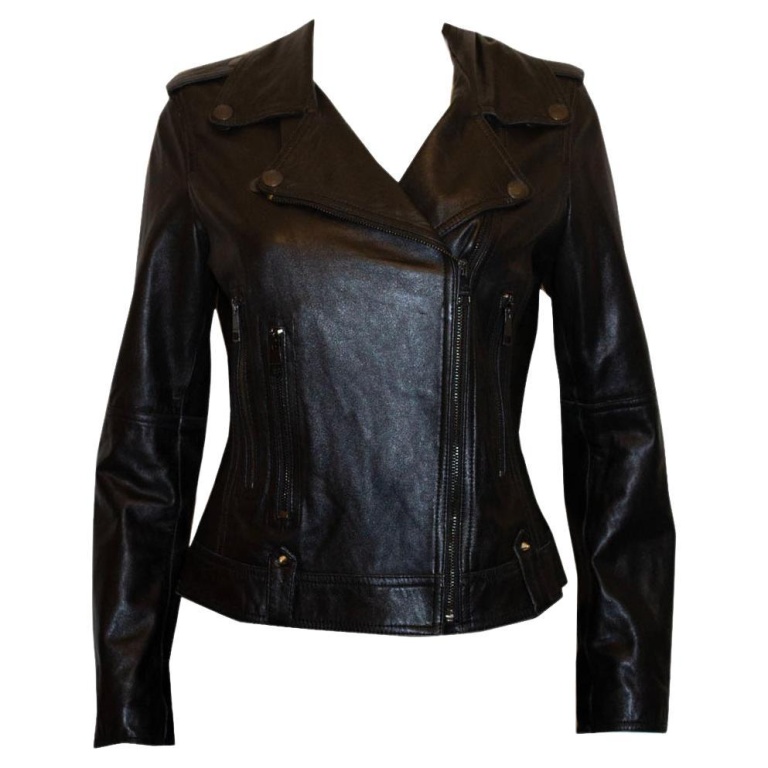 Burberry Black Leather Bomber Jacket