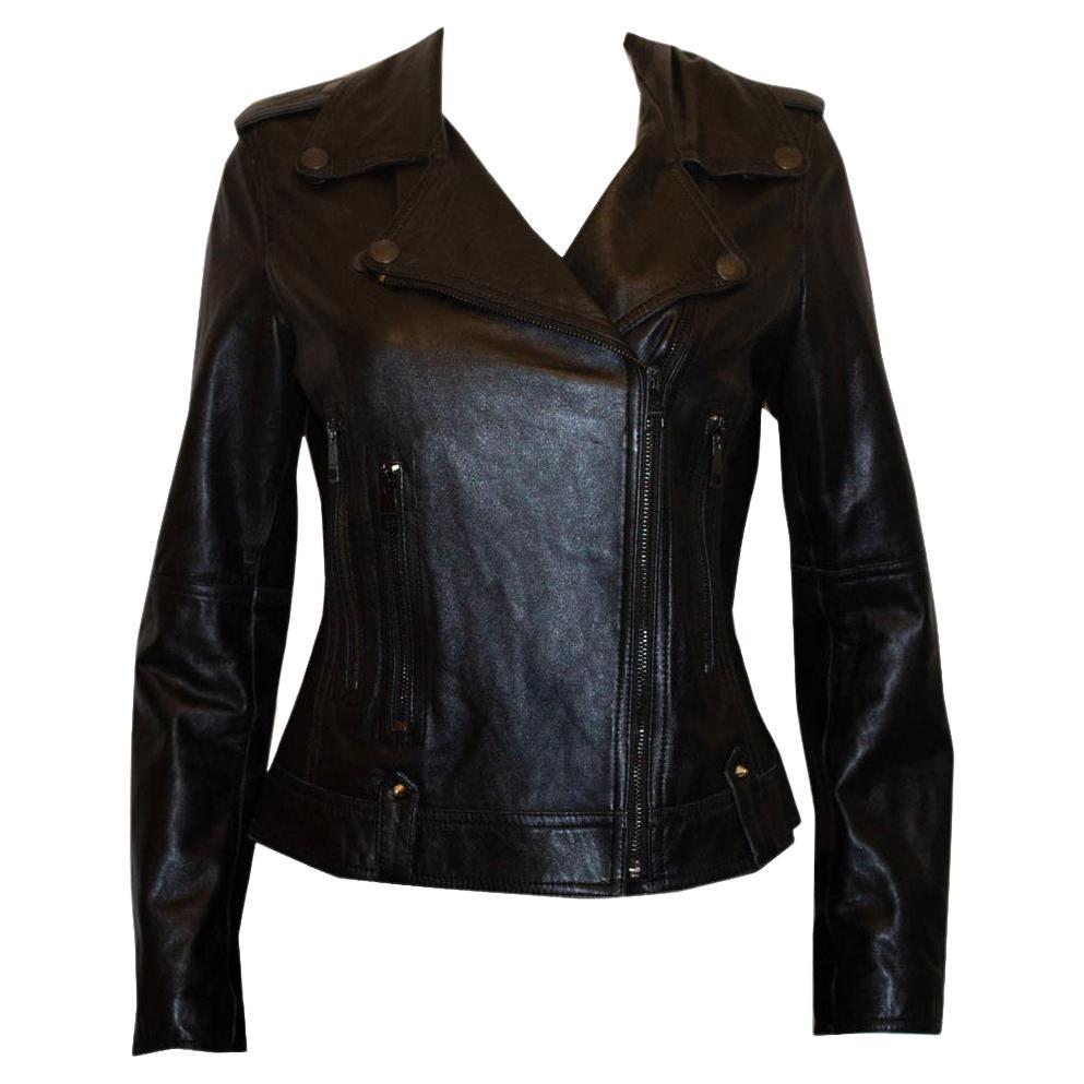Burberry Black Leather Bomber Jacket