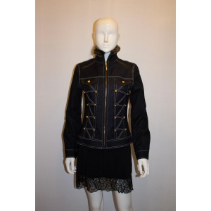 Cavalli Blue Jacket with Faux Fur Trim