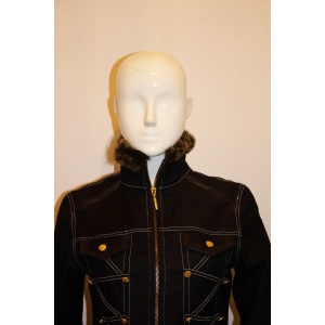 Cavalli Blue Jacket with Faux Fur Trim