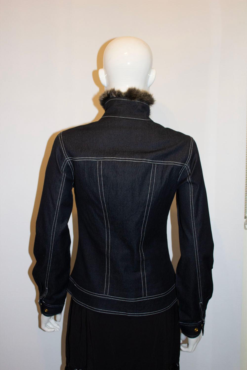 Cavalli Blue Jacket with Faux Fur Trim