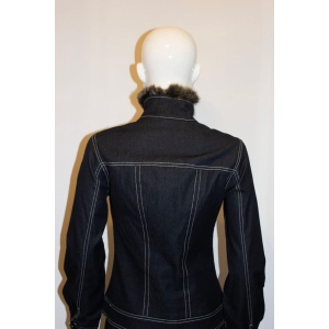 Cavalli Blue Jacket with Faux Fur Trim
