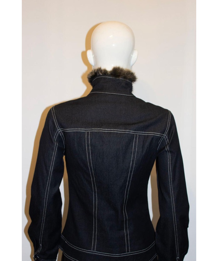 Cavalli Blue Jacket with Faux Fur Trim