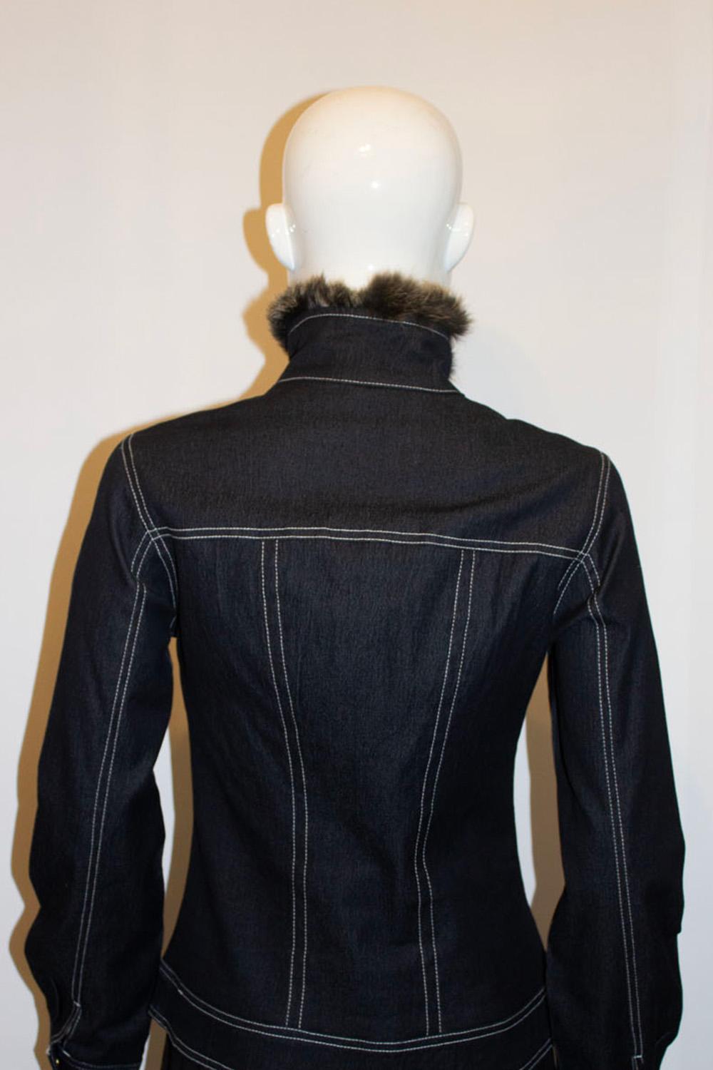 Cavalli Blue Jacket with Faux Fur Trim