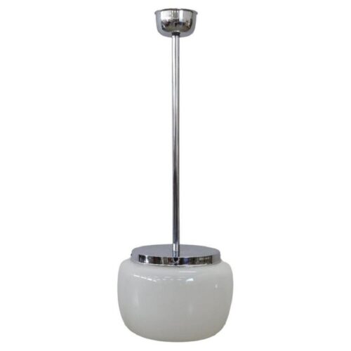 Opaline Glass and Chrome Pendant Light, 1960s