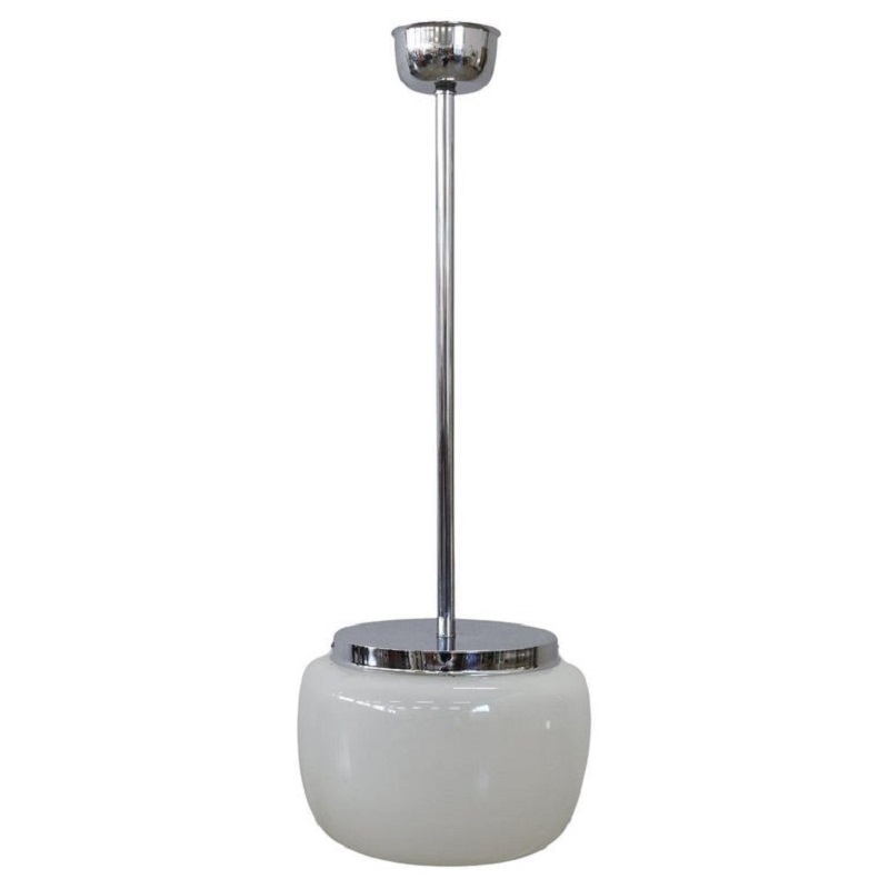 Opaline Glass and Chrome Pendant Light, 1960s