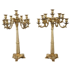 Antique Gilt Bronze Candelabras with 11 Lights, Late 19th Century, Set of 2