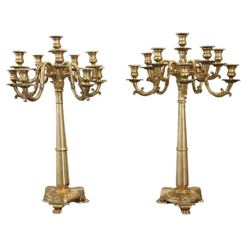 Antique Gilt Bronze Candelabras with 11 Lights, Late 19th Century, Set of 2