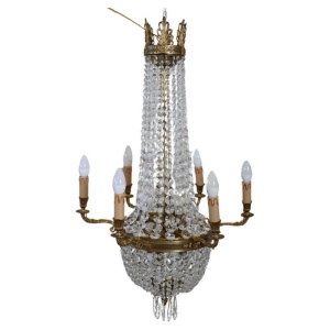 Gilded Bronze And Crystal Antique Chandelier With 10 Bulbs, Late 19th Century
