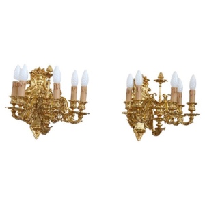 Sconces in Gilded Bronze with Five Bulbs Each, Set of 2