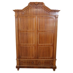 Antique Veneer Walnut Wardrobe, Late 19th Century