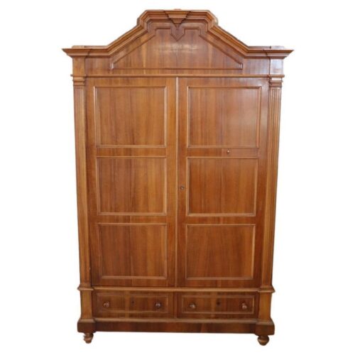 Antique Veneer Walnut Wardrobe, Late 19th Century