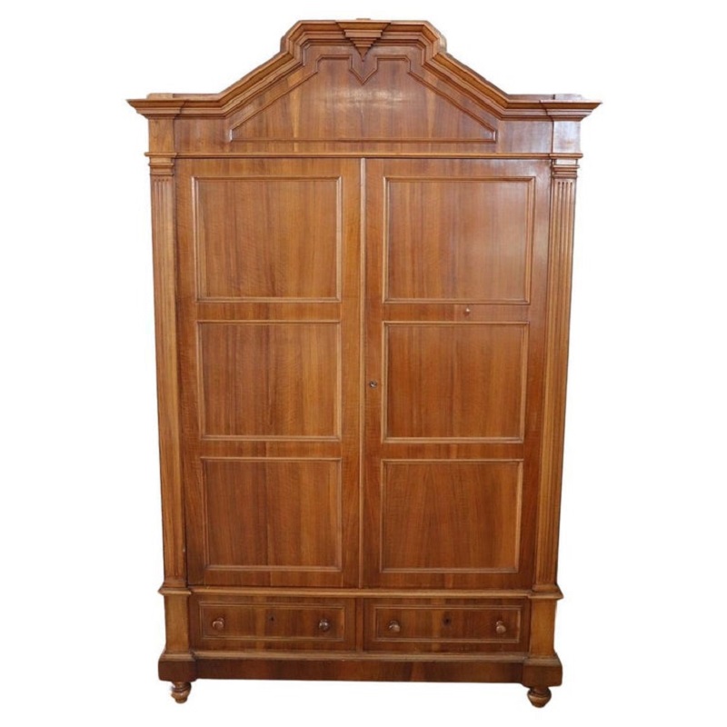 Antique Veneer Walnut Wardrobe, Late 19th Century
