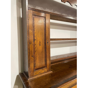 Antique Spicer of Pontesbury oak dresser with crossbanded mahogany