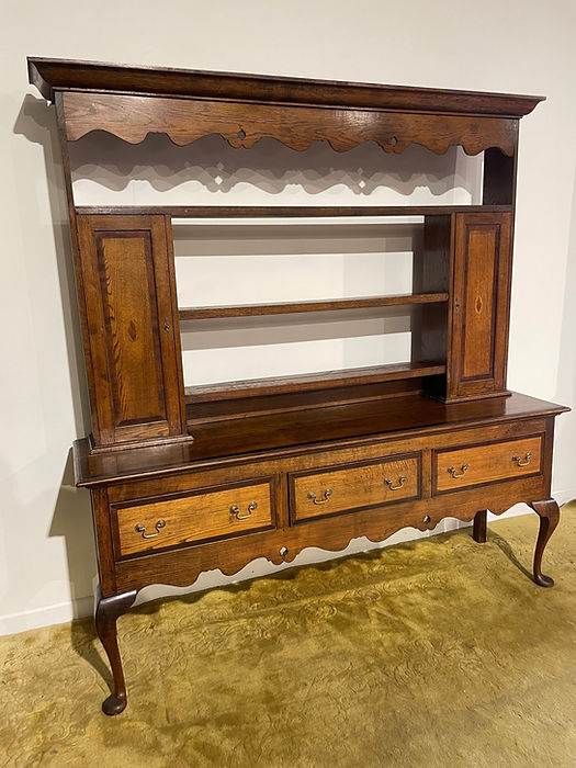 Antique Spicer of Pontesbury oak dresser with crossbanded mahogany