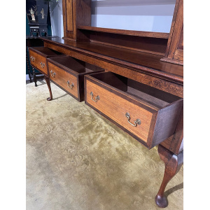 Antique Spicer of Pontesbury oak dresser with crossbanded mahogany