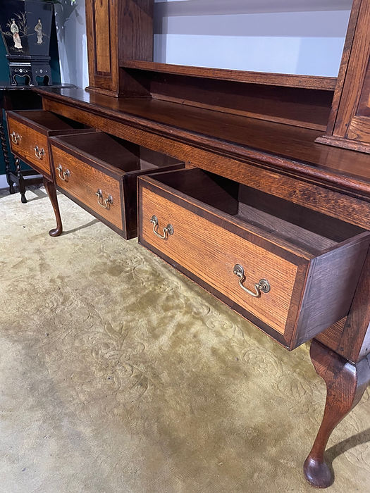 Antique Spicer of Pontesbury oak dresser with crossbanded mahogany