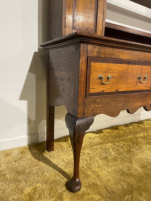 Antique Spicer of Pontesbury oak dresser with crossbanded mahogany