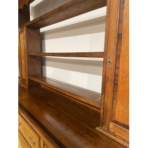Antique Spicer of Pontesbury oak dresser with crossbanded mahogany
