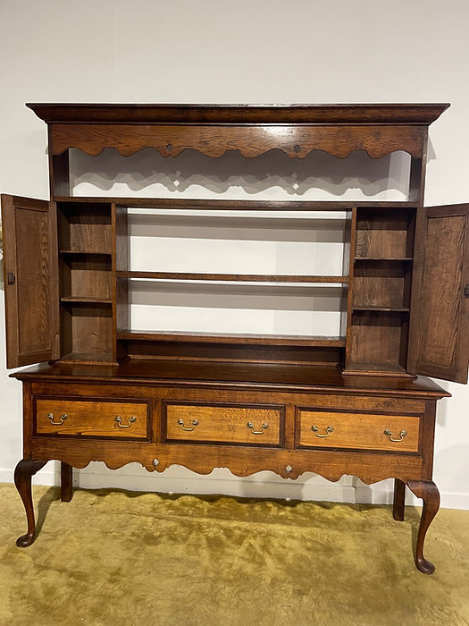 Antique Spicer of Pontesbury oak dresser with crossbanded mahogany