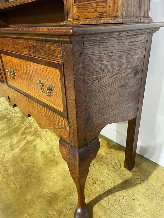 Antique Spicer of Pontesbury oak dresser with crossbanded mahogany