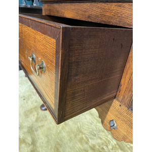 Antique Spicer of Pontesbury oak dresser with crossbanded mahogany