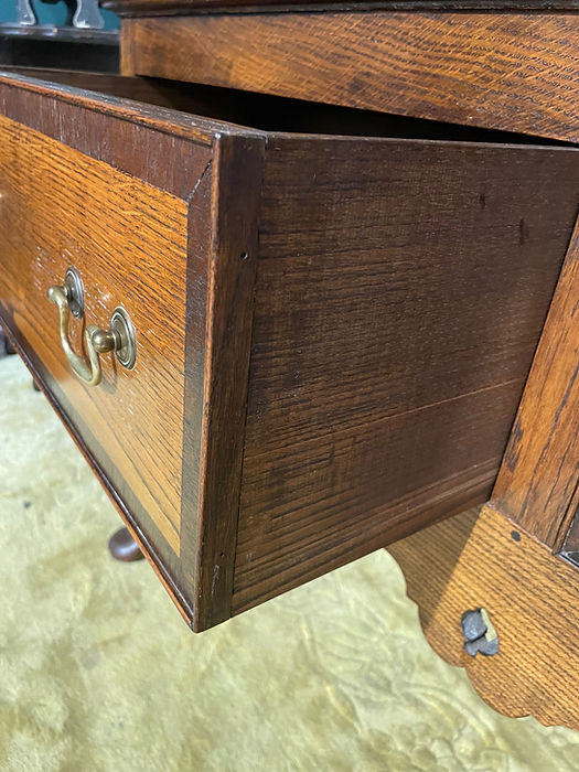 Antique Spicer of Pontesbury oak dresser with crossbanded mahogany