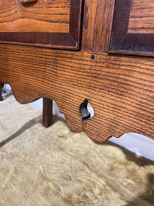 Antique Spicer of Pontesbury oak dresser with crossbanded mahogany