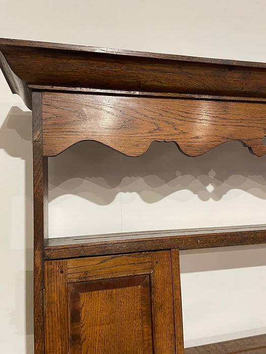 Antique Spicer of Pontesbury oak dresser with crossbanded mahogany
