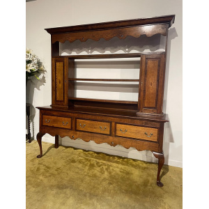 Antique Spicer of Pontesbury oak dresser with crossbanded mahogany