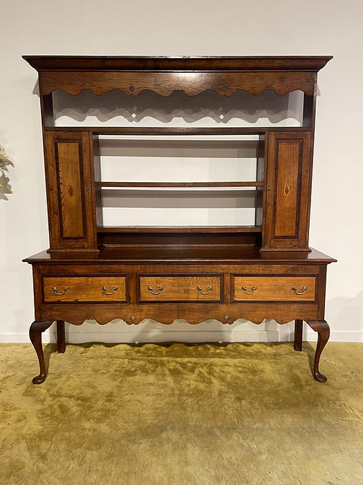 Antique Spicer of Pontesbury oak dresser with crossbanded mahogany