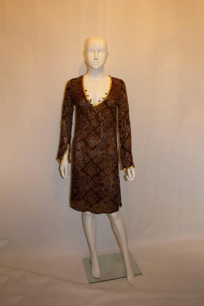 Melissa Obadash Brown and Gold Silk Tunic Top - Image 2