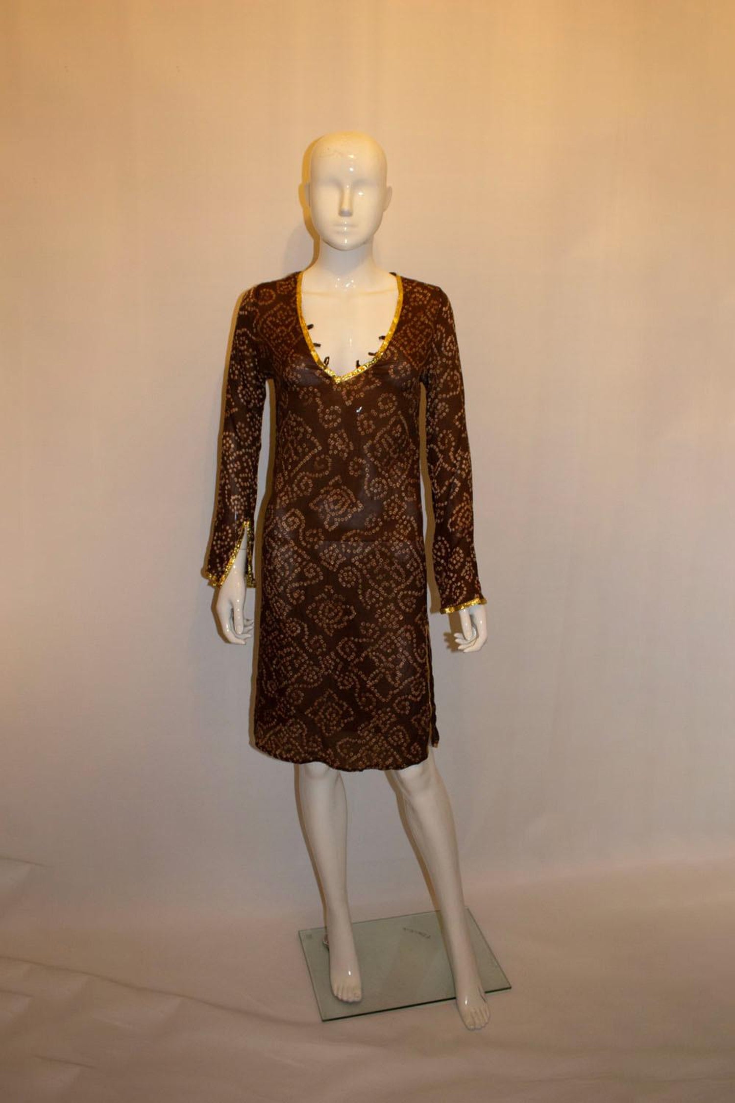 Melissa Obadash Brown and Gold Silk Tunic Top