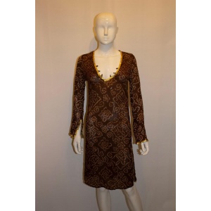 Melissa Obadash Brown and Gold Silk Tunic Top