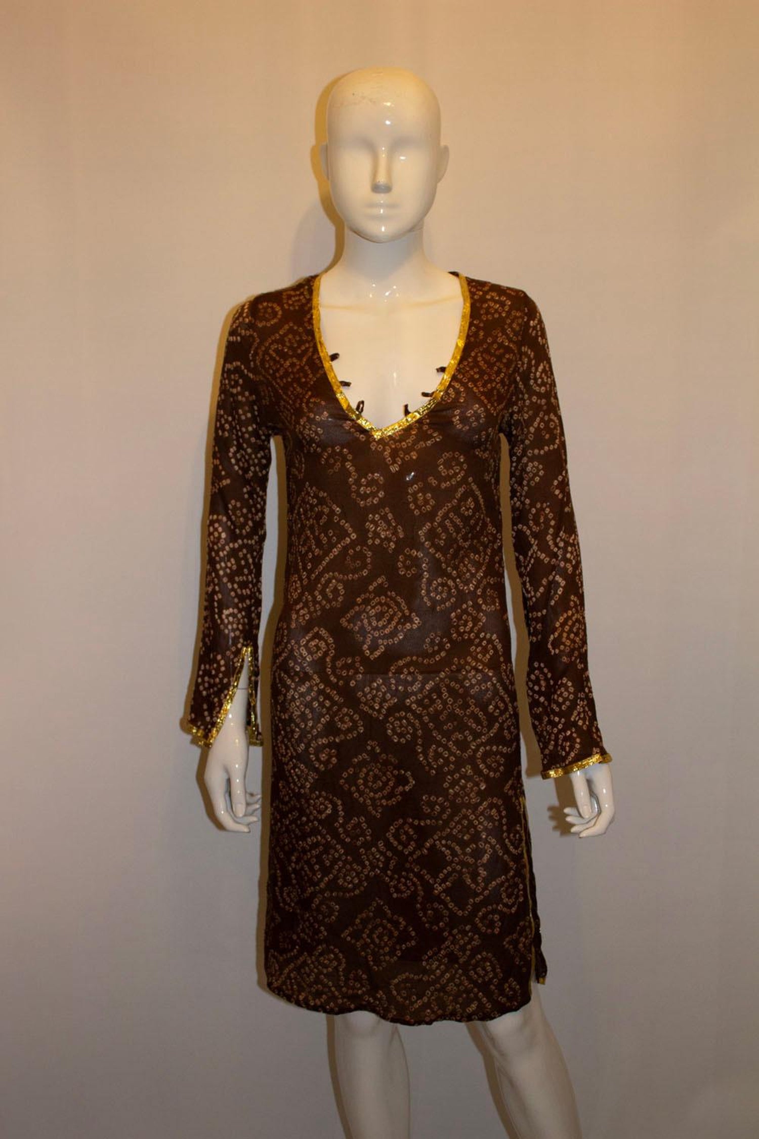 Melissa Obadash Brown and Gold Silk Tunic Top