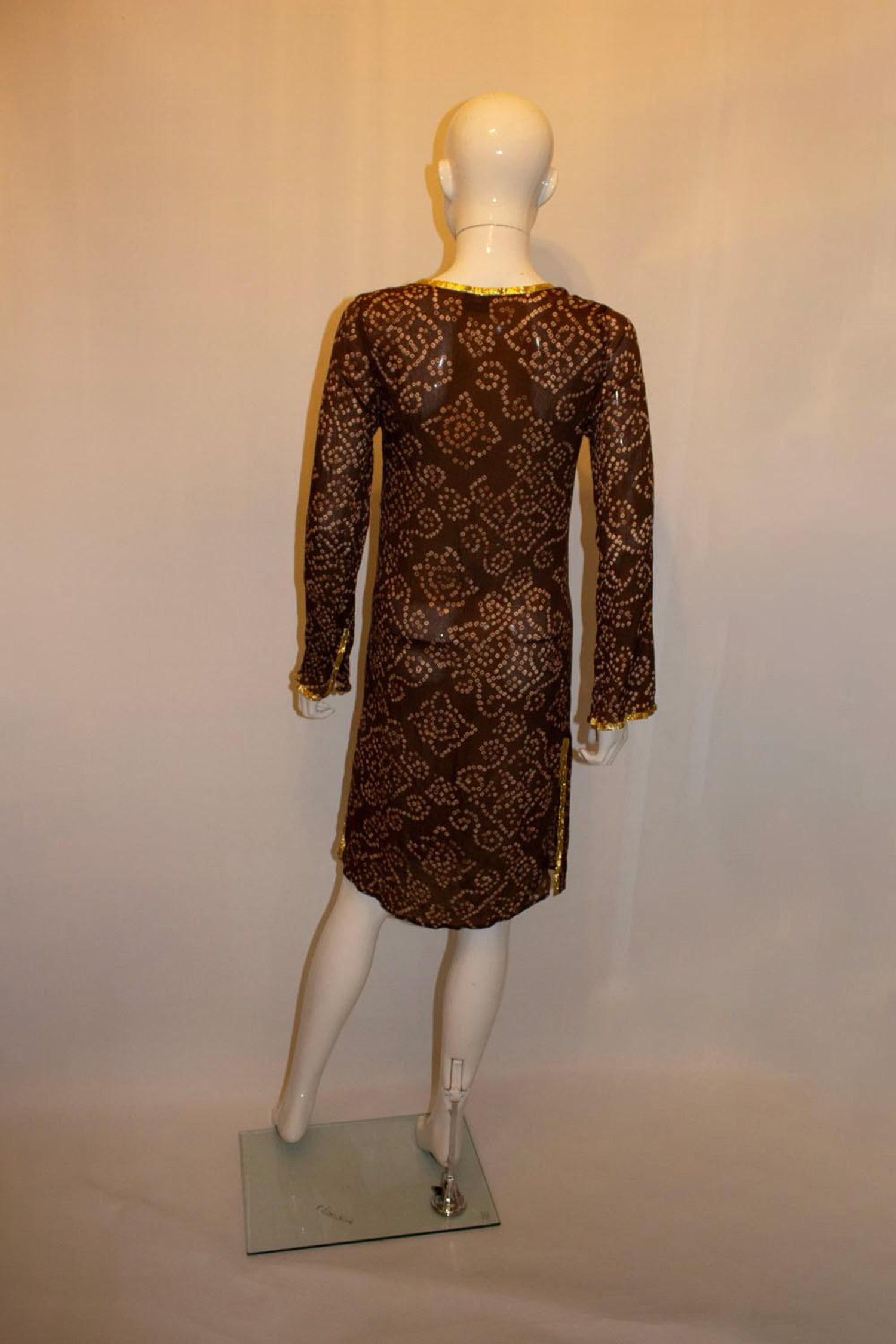 Melissa Obadash Brown and Gold Silk Tunic Top