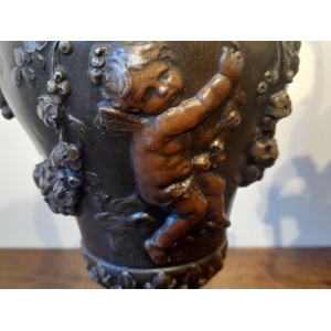 Fine Pair Antique 19th Century Neo Classical Bronzed Spelter Vases 15 "