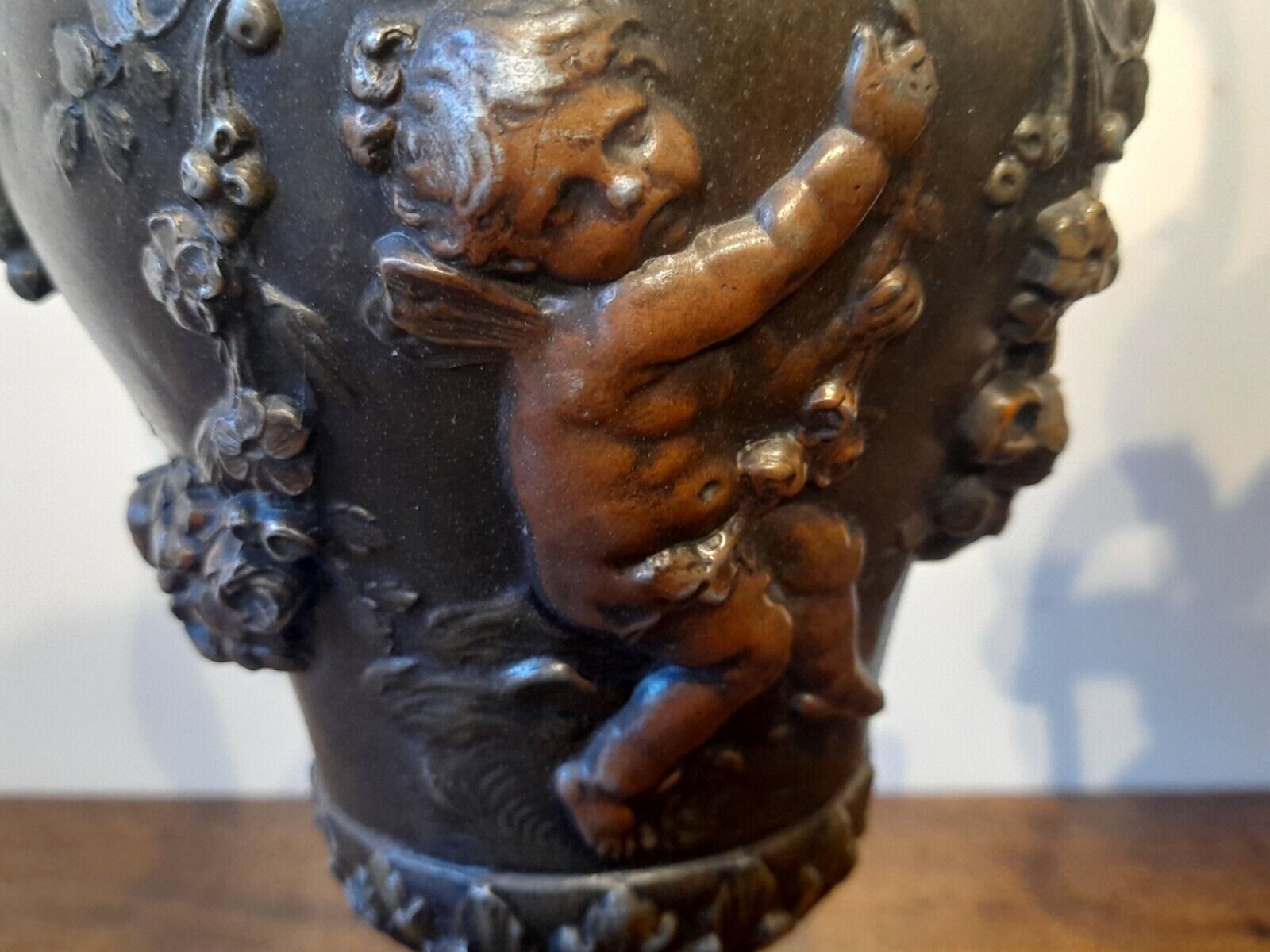 Fine Pair Antique 19th Century Neo Classical Bronzed Spelter Vases 15 "