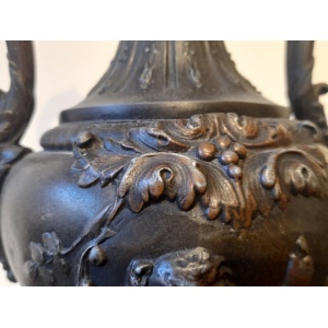 Fine Pair Antique 19th Century Neo Classical Bronzed Spelter Vases 15 "