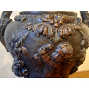 Fine Pair Antique 19th Century Neo Classical Bronzed Spelter Vases 15 "